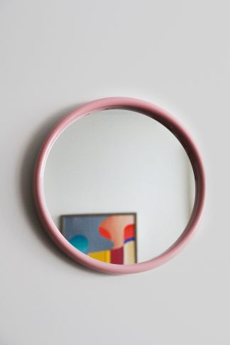 1980s Pink Postmodern Round Plastic Wall Mirror
